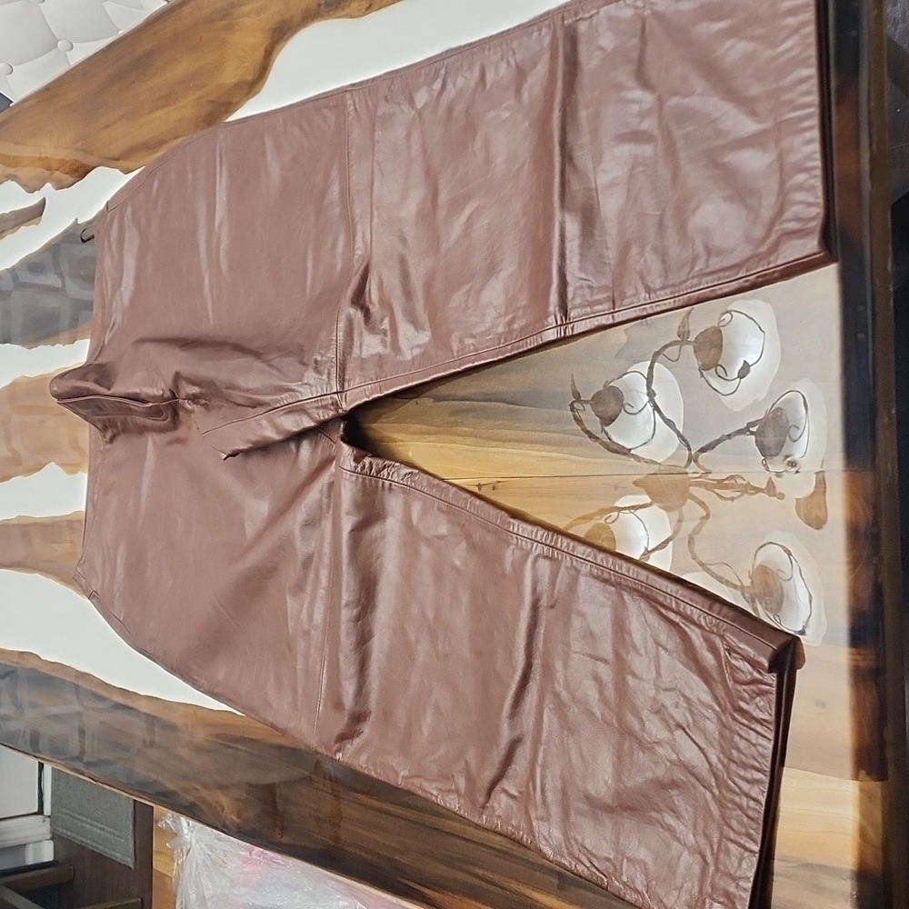 Womens Plus Size Genuine Leather Pants Chocolate NWT